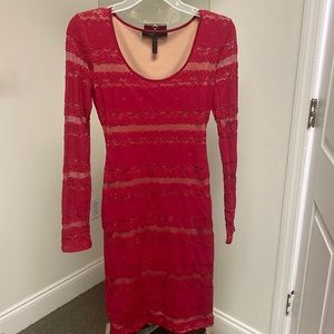 COPY - Bcbg red dress.  Sexy!  Long sleeve.  Lace.  Sheer stripes  medium